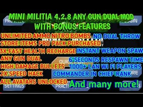Mini militia 4.2.8 Any guns dual mod with bonus features!!.